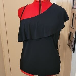 Banana Republic Black Asymmetrical Ruffle Top